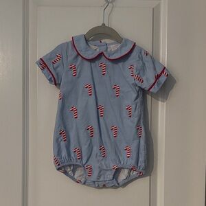 Blue Candy Cane Print Kids One Piece